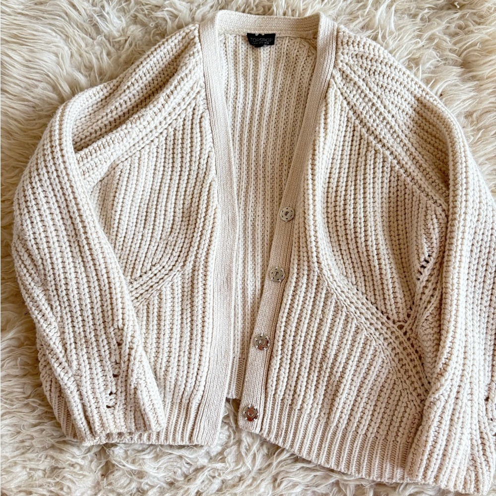 Topshop Cream Chunky Knit Cardigan, Size US 10 / UK 14 (EUR 42)
